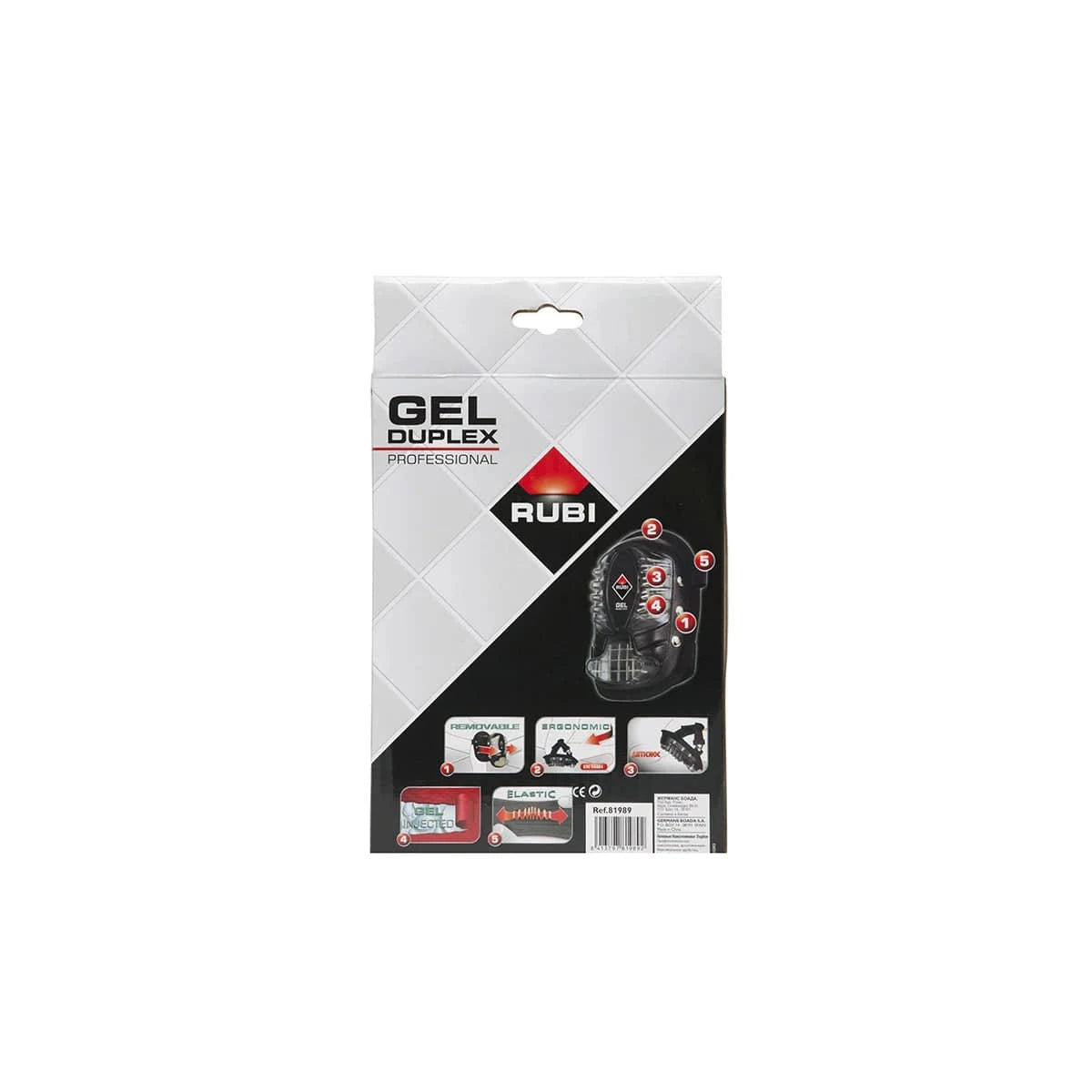 81989 Rubi GEL DUPLEX Knee pads behind packaging