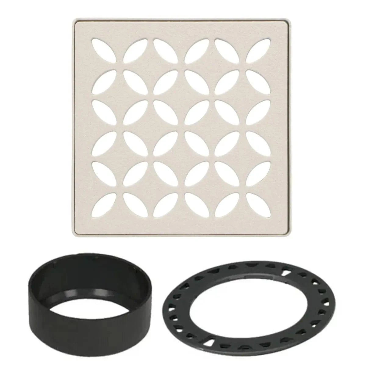 Schluter KERDI-DRAIN-STYLE Metallic Finish 4" Shower Grate Floral Design Ivory