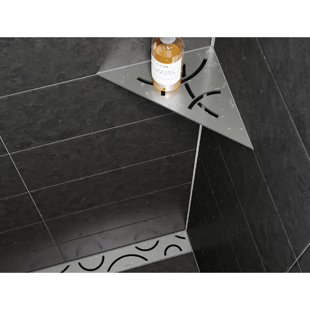 Schluter SHELF-E Shower Shelves brushed stainless steel shower and linear drain
