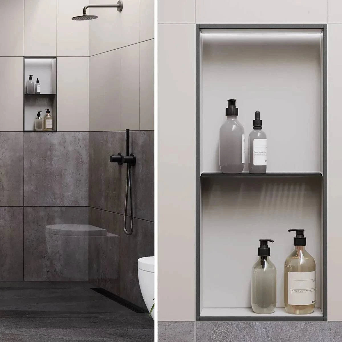 Schluter Systems Pentagon Hoekplank-E - Curve Design - Geborsteld RVS (SES2D6EB) - Kerdi-Line Douche Accessoires Schluter Systems Pentagon Hoekplank-E - Curve Design - Geborsteld RVS (SES2D6EB) - Kerdi-Line Douche Accessoires