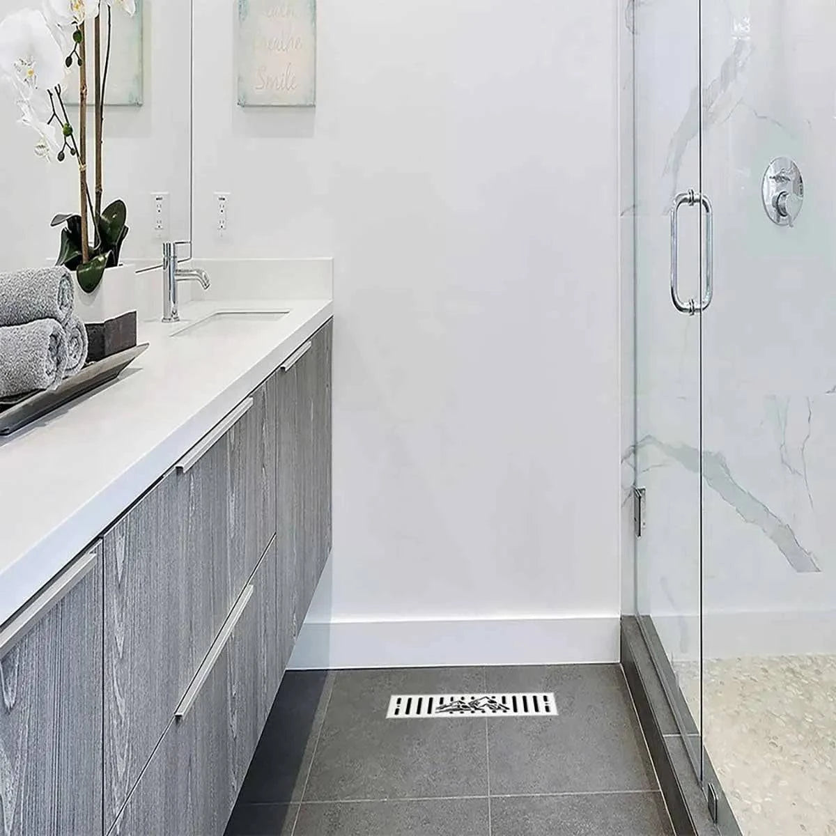 Ventique - Avalanche - Flush Mount Metal Floor Register- Bathroom View