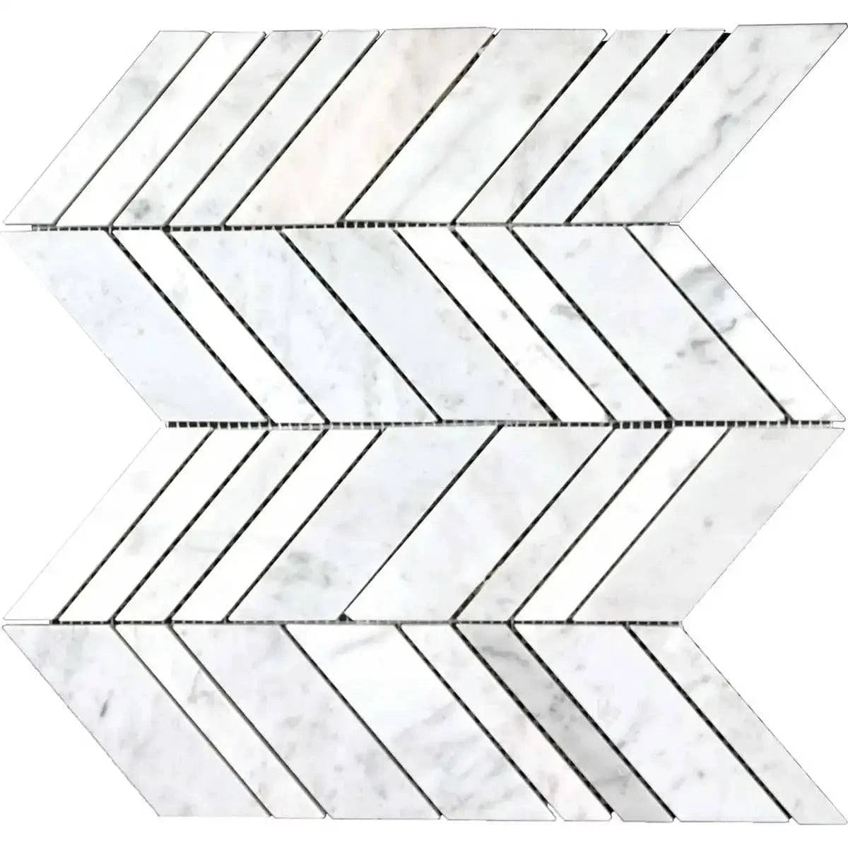 Interceramic Marble White Carrara Arrow Polished Mosaic 10" x 12" Sheet