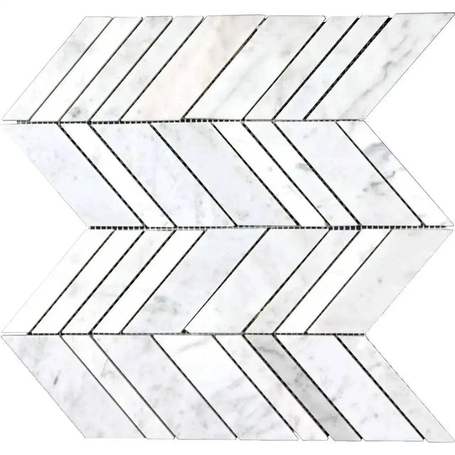 Interceramic Marble White Carrara Arrow Polished Mosaic 10" x 12" Sheet