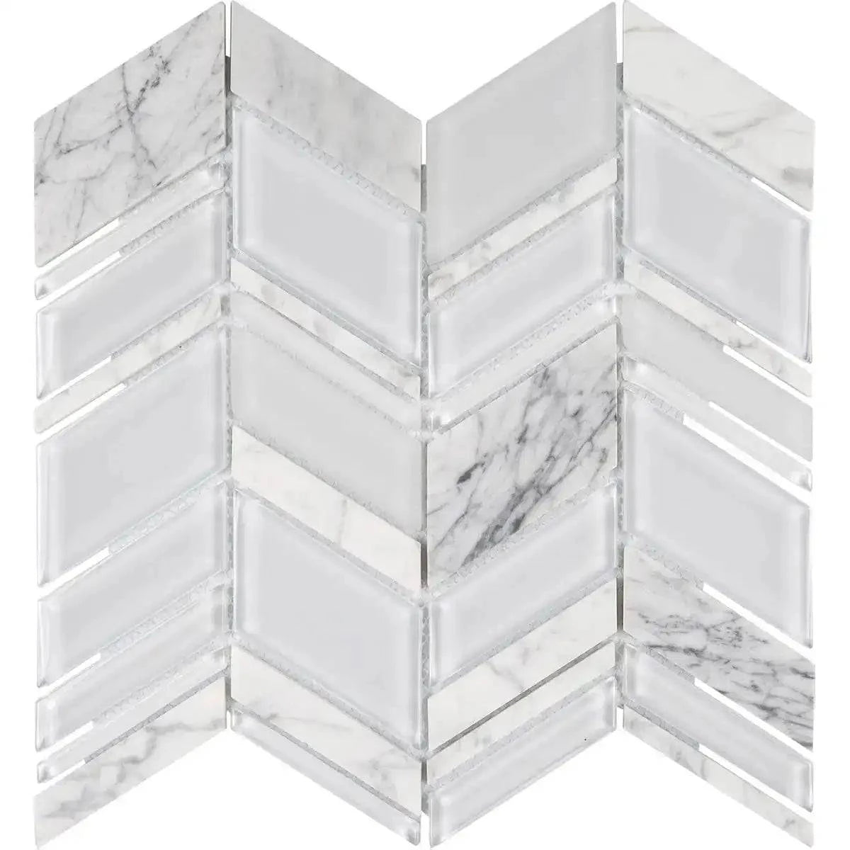 Interceramic Patterned Tile Interceramic White Mosaic Tile Chevron Pattern | Contractors Direct