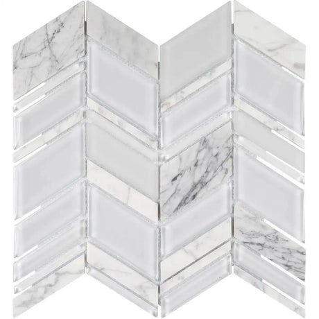 Interceramic White Mosaic Tile Glass Chevron Pattern 11" x 12" Sheet